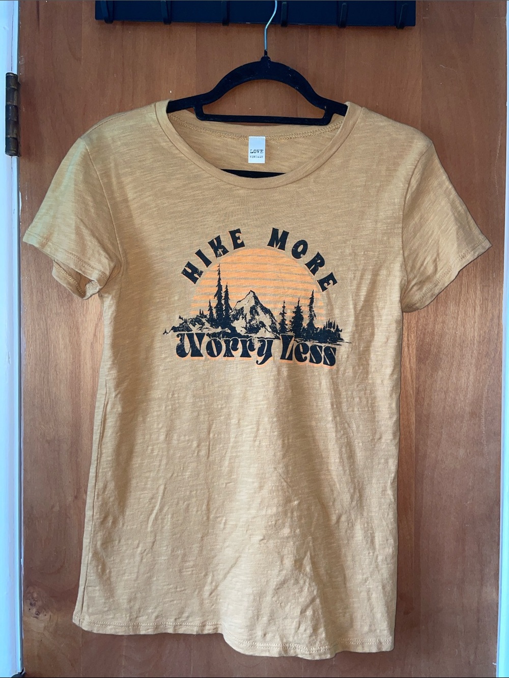 Love Brand Women's 'Hike More Worry Less' Short Sleeve Tee in Mustard